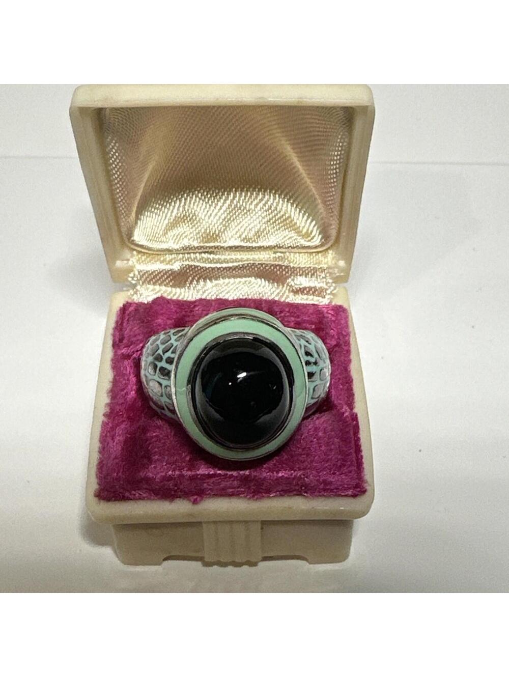 M.C.L. Matthew Campbell Laurenza Ring Sterling 925 Onyx Turquoise Enamel 6.25